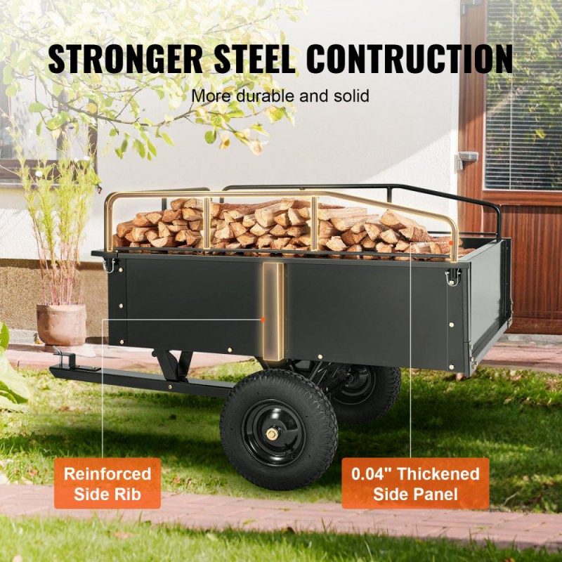 Patio Furniture & Accessories | Heavy Duty ATV Trailer Steel Dump Cart, 750-Pound 15 Cubic Feet, Garden Utility Trailer with Removable Sides for Riding Lawn Mower Tractor Lawn & Garden Patio Furniture & Accessories