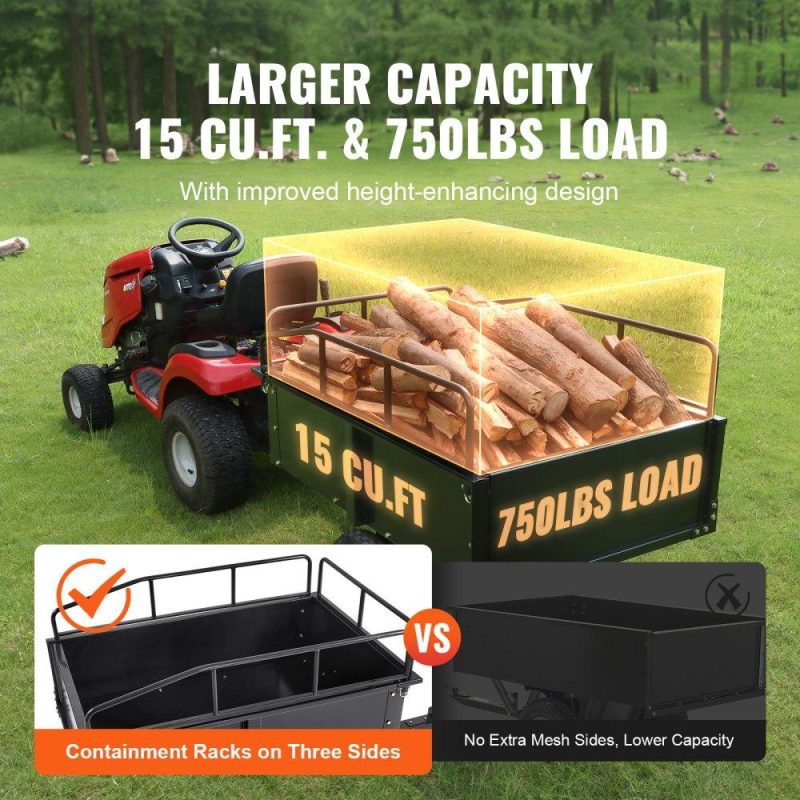 Patio Furniture & Accessories | Heavy Duty ATV Trailer Steel Dump Cart, 750-Pound 15 Cubic Feet, Garden Utility Trailer with Removable Sides for Riding Lawn Mower Tractor Lawn & Garden Patio Furniture & Accessories