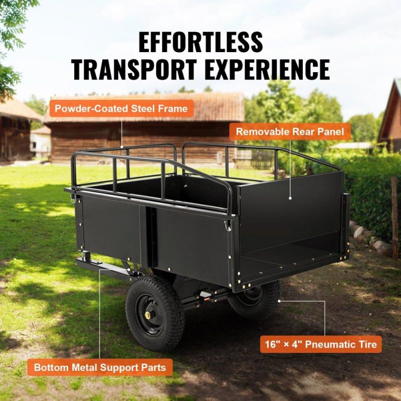 Patio Furniture & Accessories | Heavy Duty ATV Trailer Steel Dump Cart, 750-Pound 15 Cubic Feet, Garden Utility Trailer with Removable Sides for Riding Lawn Mower Tractor Lawn & Garden Patio Furniture & Accessories