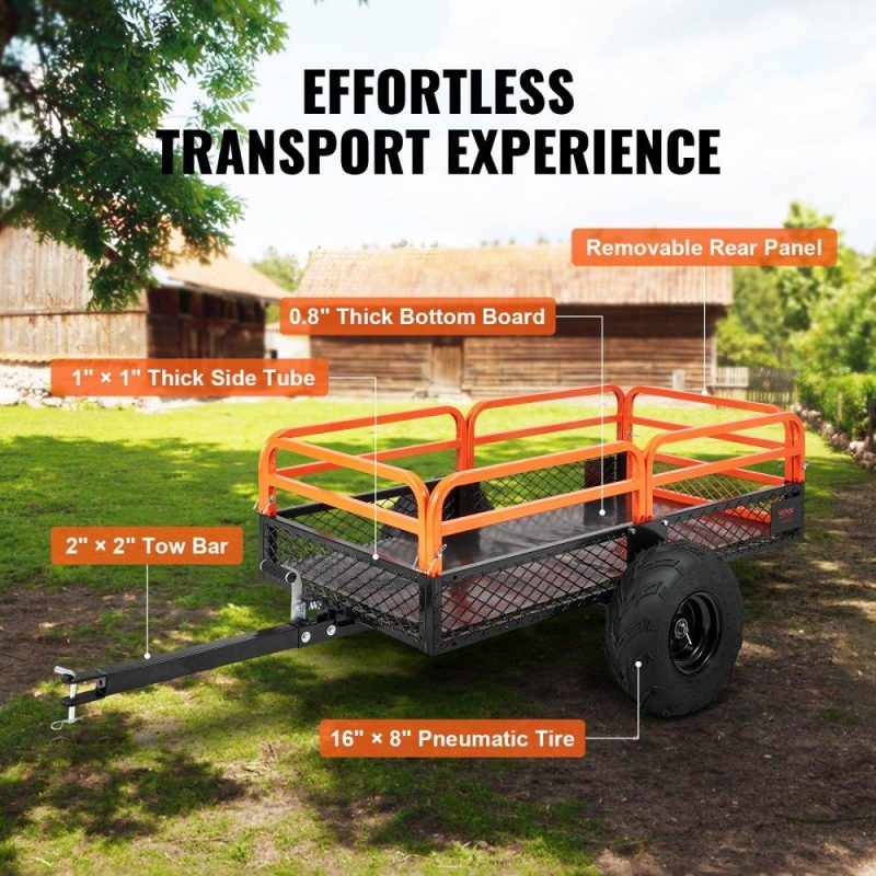 Patio Furniture & Accessories | Heavy Duty Steel ATV Dump Trailer, 1500-Pound Load Capacity 15 Cubic Feet, Tow Behind Dump Cart Garden Trailer, with Removable Sides and 2 Tires, for Mowers, Tractors, ATV, UTV Lawn & Garden Patio Furniture & Accessories