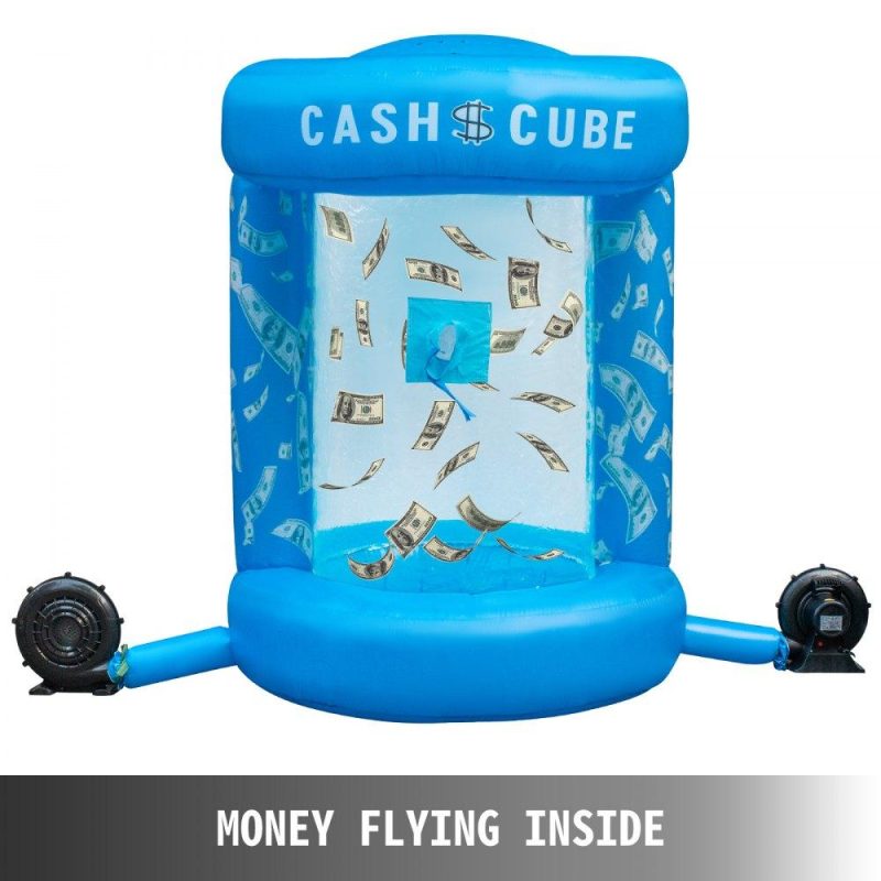 Patio Furniture & Accessories | Inflatable Cash Cube with Two Blowers Inflatable Cash Cube Booth Blue Cash Cube Money Machine Quick Inflated Cash Cube Water-Proof Money Booth Machine Money Grab Catch for Promotion Events Lawn & Garden Patio Furniture & Accessories