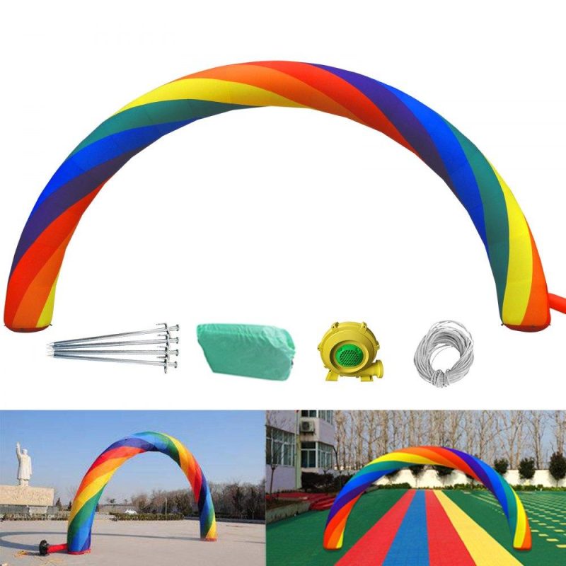 Patio Furniture & Accessories | Inflatable Rainbow Arch 26ftx10ft with 110W Blower for Advertising Party Celebration Garden Rainbow Lawn & Garden Patio Furniture & Accessories