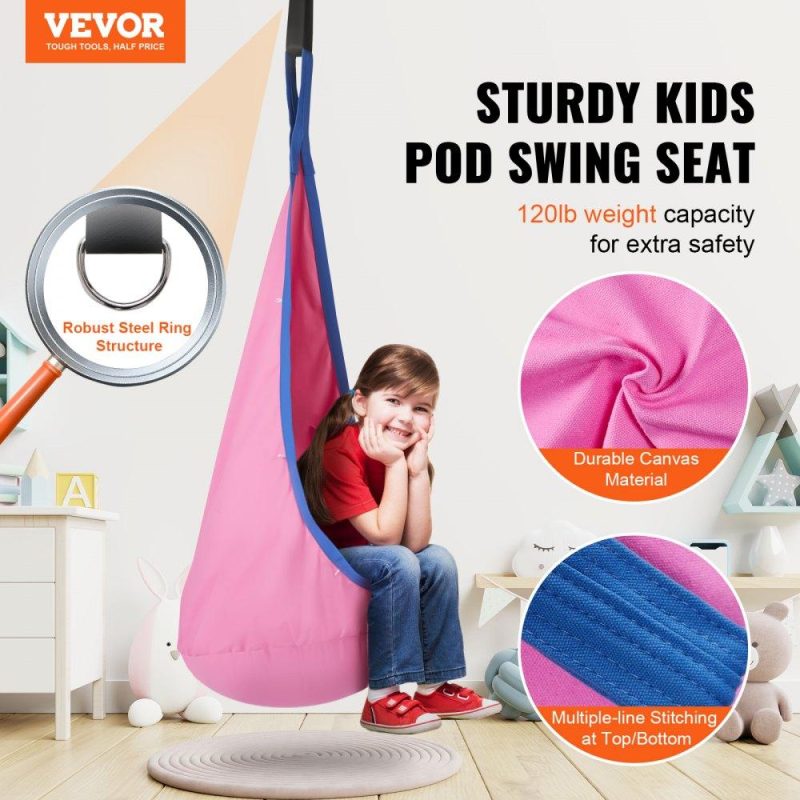 Patio Furniture & Accessories | Kids Pod Swing Seat, Hanging Hammock Chair with LED Lights Strings, Inflatable Cushion, Sensory Pod Swing Chair for Kids Indoor and Outdoor Hanging Chair, 100% Cotton Loading Capacity 120 lbs Pink Lawn & Garden Patio Furniture & Accessories