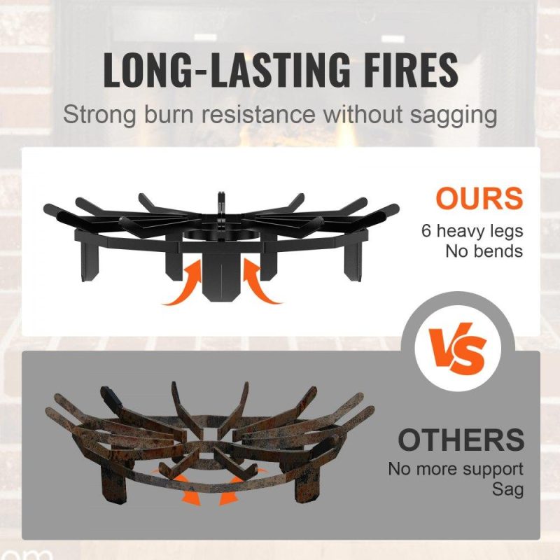 Patio Furniture & Accessories | Log Grate, 27 inch Heavy Duty Wheel Fire Grate with 6 Support Legs, Solid Powder-coated Steel Bars, Log Firewood Burning Rack Holder for Wood Stove and Outdoor Camping Fire Pit Lawn & Garden Patio Furniture & Accessories