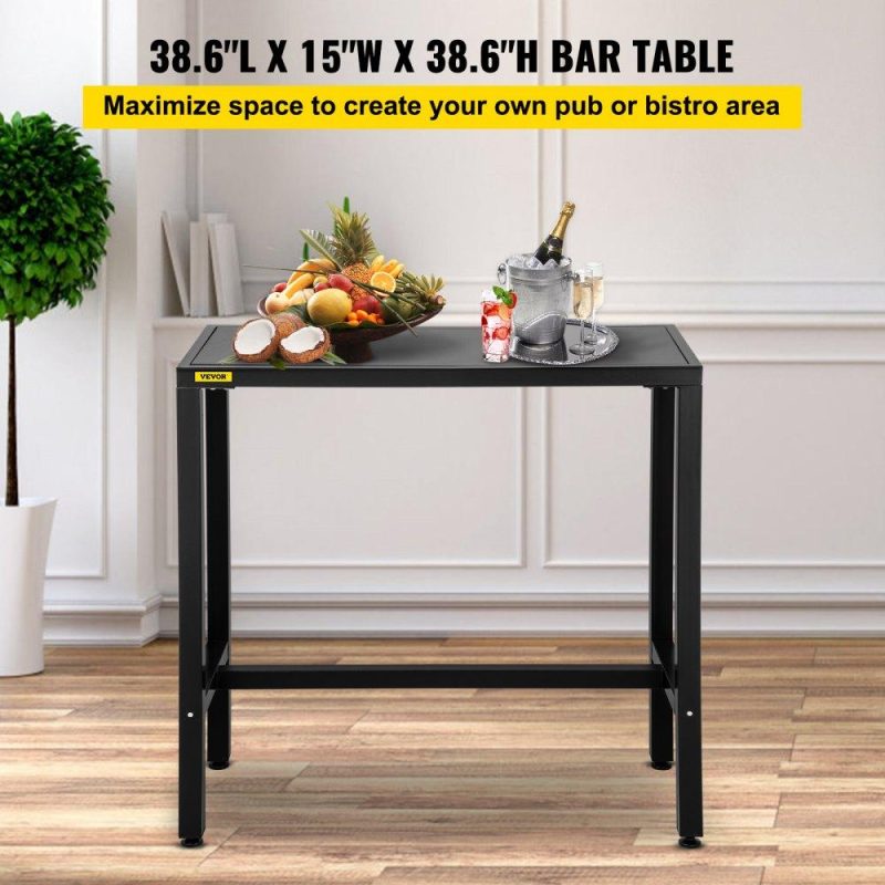 Patio Furniture & Accessories | Outdoor Bar Table, 38.6″ L x 15″ W x 38.6″ H, Narrow Rectangular Height Pub Tables, Sturdy Metal Frame Tall Table Counter with Adjustable Feet, for Patio, Balcony, Dinning Room, Bistro, Garden Lawn & Garden Patio Furniture & Accessories