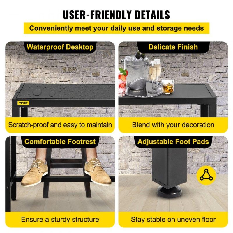 Patio Furniture & Accessories | Outdoor Bar Table, 38.6″ L x 15″ W x 38.6″ H, Narrow Rectangular Height Pub Tables, Sturdy Metal Frame Tall Table Counter with Adjustable Feet, for Patio, Balcony, Dinning Room, Bistro, Garden Lawn & Garden Patio Furniture & Accessories