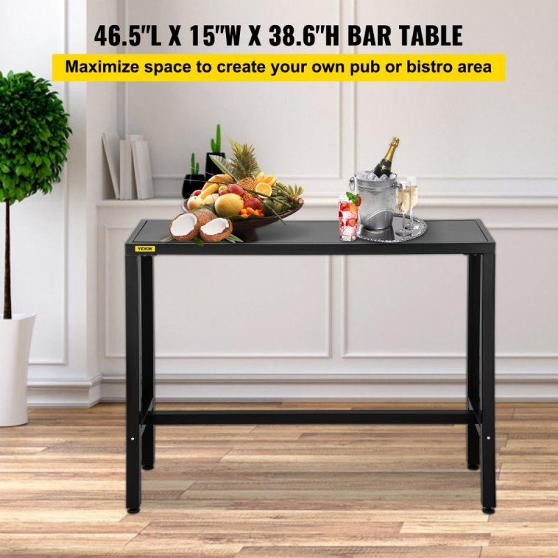 Patio Furniture & Accessories | Outdoor Bar Table, 46.5″ L x 15″ W x 38.6″ H, Narrow Rectangular Height Pub Station, Sturdy Metal Frame Tall Counter with Adjustable Feet, for Patio, Balcony, Dinning Room, Bistro, Garden, Black Lawn & Garden Patio Furniture & Accessories