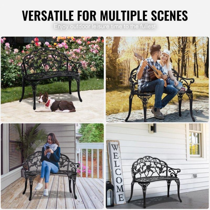 Patio Furniture & Accessories | Outdoor Bench, 38.8 inches Metal Garden Bench for Outdoors,480 lbs Load Capacity Bench, Outdoor Garden Park Bench with Backrest and Armrests, Patio Bench for Garden, Park, Yard, Front Porch Lawn & Garden Patio Furniture & Accessories