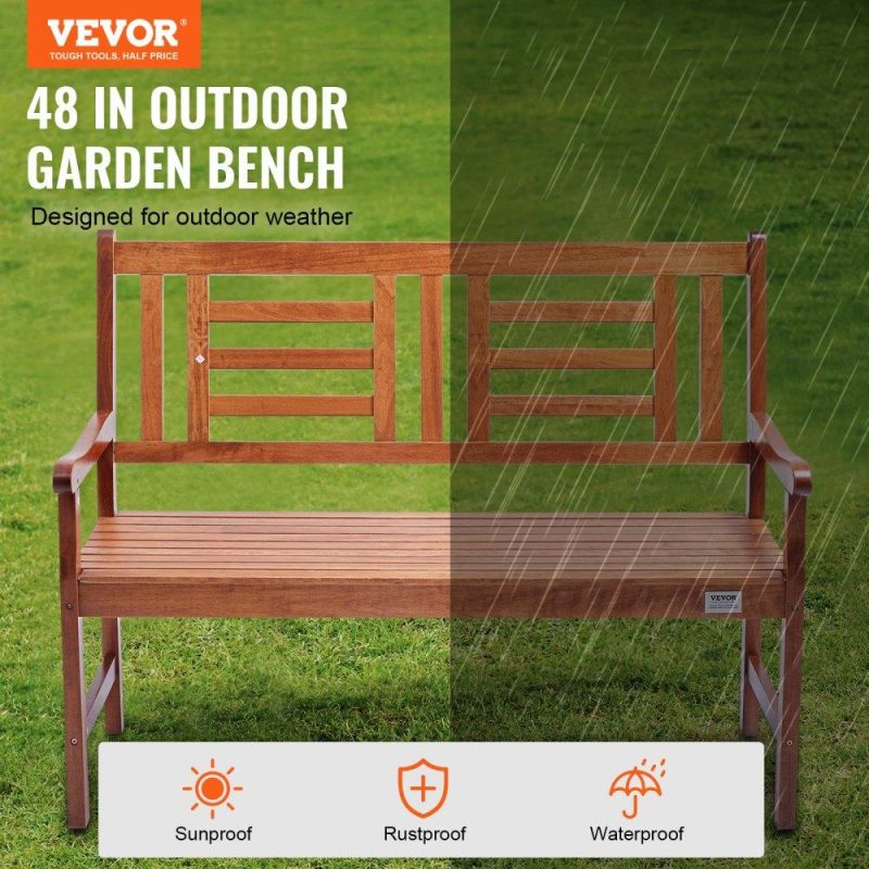 Patio Furniture & Accessories | Outdoor Bench, 48 inches Wood Garden Bench for Outdoors, 700 lbs Load Capacity Bench, Outdoor Garden Park Bench with Backrest and Armrests, Patio Bench for Garden, Park, Yard, Front Porch Lawn & Garden Patio Furniture & Accessories