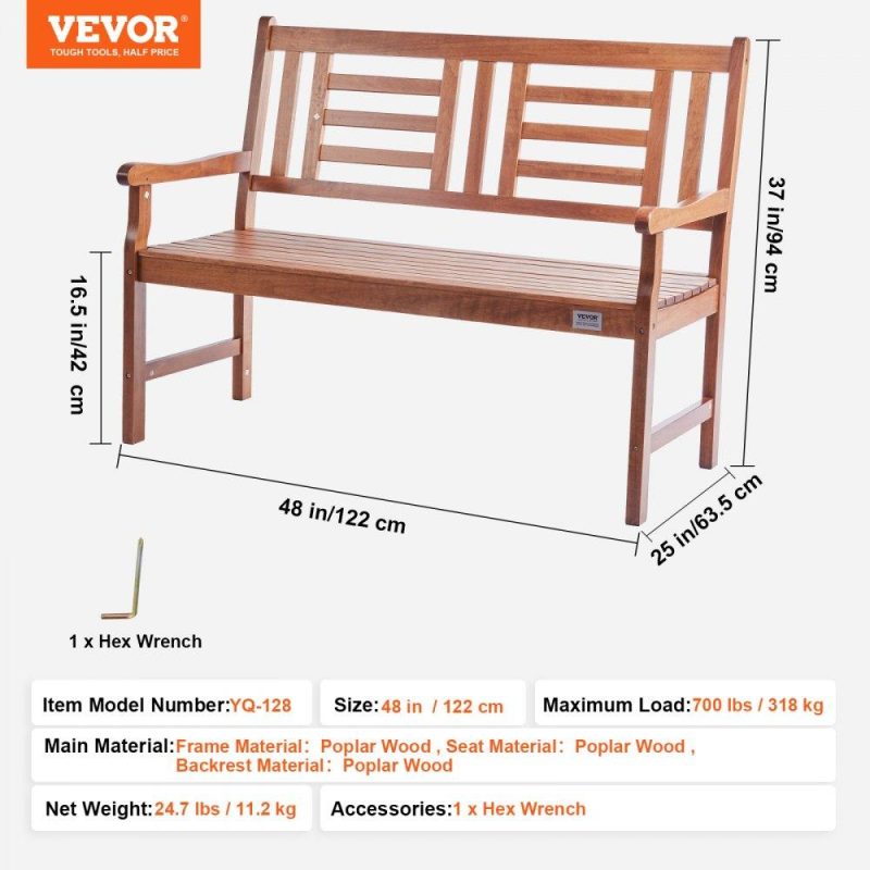 Patio Furniture & Accessories | Outdoor Bench, 48 inches Wood Garden Bench for Outdoors, 700 lbs Load Capacity Bench, Outdoor Garden Park Bench with Backrest and Armrests, Patio Bench for Garden, Park, Yard, Front Porch Lawn & Garden Patio Furniture & Accessories