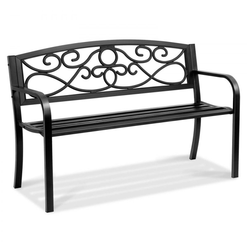 Patio Furniture & Accessories | Outdoor Bench, 50 inches Metal Garden Bench for Outdoors, 550 lbs Load Capacity Bench, Outdoor Garden Park Bench with Backrest and Armrests, Patio Bench for Garden, Park, Yard, Front Porch Lawn & Garden Patio Furniture & Accessories