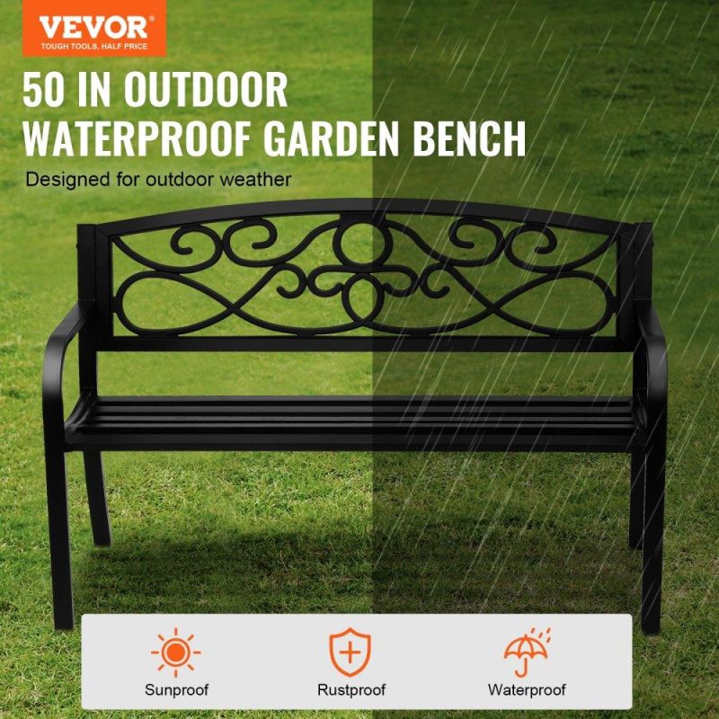 Patio Furniture & Accessories | Outdoor Bench, 50 inches Metal Garden Bench for Outdoors, 550 lbs Load Capacity Bench, Outdoor Garden Park Bench with Backrest and Armrests, Patio Bench for Garden, Park, Yard, Front Porch Lawn & Garden Patio Furniture & Accessories