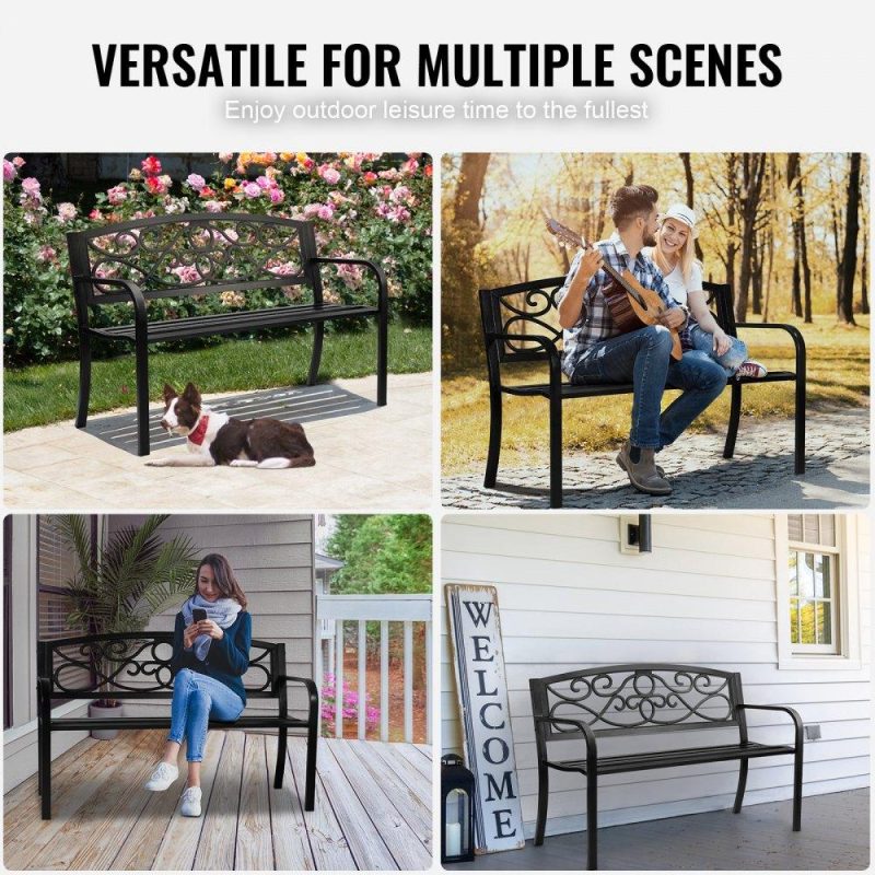 Patio Furniture & Accessories | Outdoor Bench, 50 inches Metal Garden Bench for Outdoors, 550 lbs Load Capacity Bench, Outdoor Garden Park Bench with Backrest and Armrests, Patio Bench for Garden, Park, Yard, Front Porch Lawn & Garden Patio Furniture & Accessories