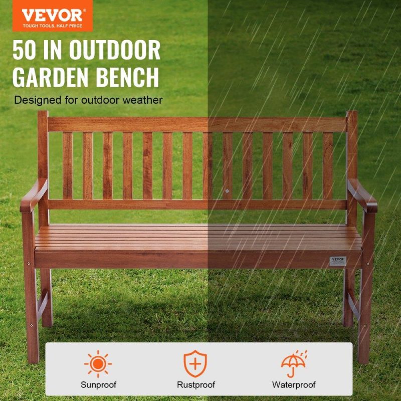 Patio Furniture & Accessories | Outdoor Bench, 50 inches Wood Garden Bench for Outdoors, Outdoor Garden Park Bench with Backrest and Armrests, 800 lbs Load Capacity Bench, Patio Bench for Garden, Park, Yard, Front Porch Lawn & Garden Patio Furniture & Accessories