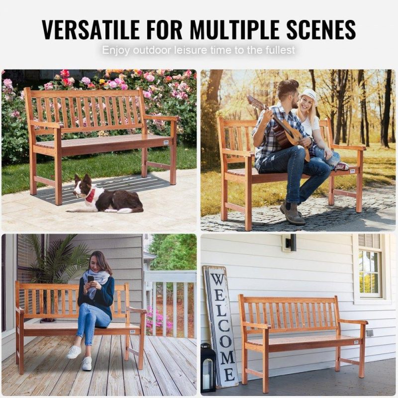 Patio Furniture & Accessories | Outdoor Bench, 50 inches Wood Garden Bench for Outdoors, Outdoor Garden Park Bench with Backrest and Armrests, 800 lbs Load Capacity Bench, Patio Bench for Garden, Park, Yard, Front Porch Lawn & Garden Patio Furniture & Accessories