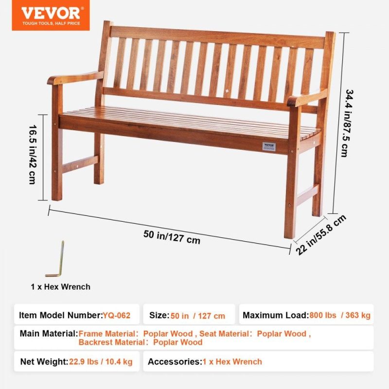 Patio Furniture & Accessories | Outdoor Bench, 50 inches Wood Garden Bench for Outdoors, Outdoor Garden Park Bench with Backrest and Armrests, 800 lbs Load Capacity Bench, Patio Bench for Garden, Park, Yard, Front Porch Lawn & Garden Patio Furniture & Accessories