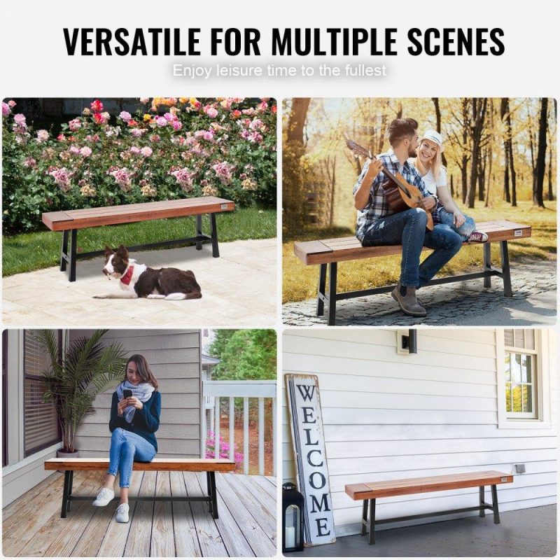 Patio Furniture & Accessories | Outdoor Bench, 63 inches Wood Garden Bench with Metal Leg for Outdoors, Outdoor Garden Park Bench, 500 lbs Load Capacity Bench, Dining Bench Patio Bench for Garden, Park, Yard, Front Porch Lawn & Garden Patio Furniture & Accessories