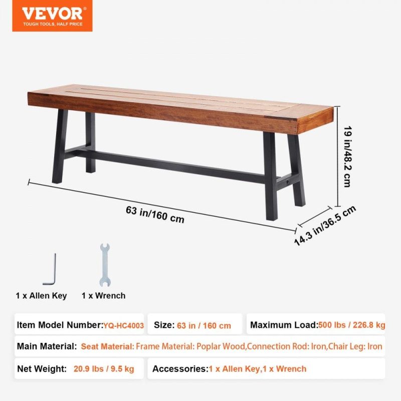 Patio Furniture & Accessories | Outdoor Bench, 63 inches Wood Garden Bench with Metal Leg for Outdoors, Outdoor Garden Park Bench, 500 lbs Load Capacity Bench, Dining Bench Patio Bench for Garden, Park, Yard, Front Porch Lawn & Garden Patio Furniture & Accessories