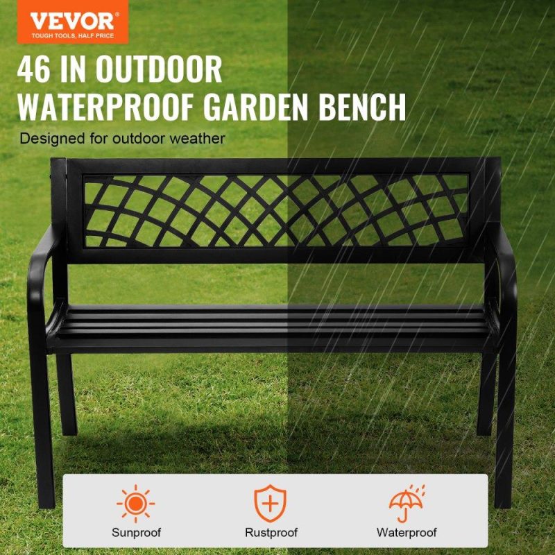 Patio Furniture & Accessories | Outdoor Bench,46 inches Metal Garden Bench for Outdoors, 480 lbs Load Capacity Bench,  Outdoor Garden Park Bench with Backrest and Armrests, Patio Bench for Garden, Park, Yard, Front Porch Lawn & Garden Patio Furniture & Accessories