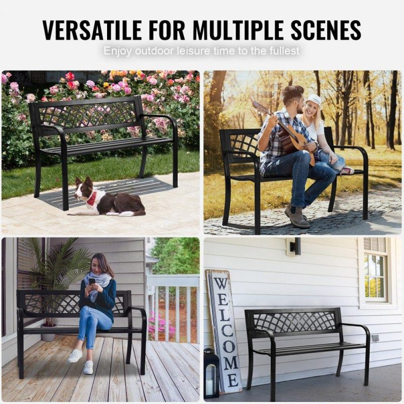 Patio Furniture & Accessories | Outdoor Bench,46 inches Metal Garden Bench for Outdoors, 480 lbs Load Capacity Bench,  Outdoor Garden Park Bench with Backrest and Armrests, Patio Bench for Garden, Park, Yard, Front Porch Lawn & Garden Patio Furniture & Accessories