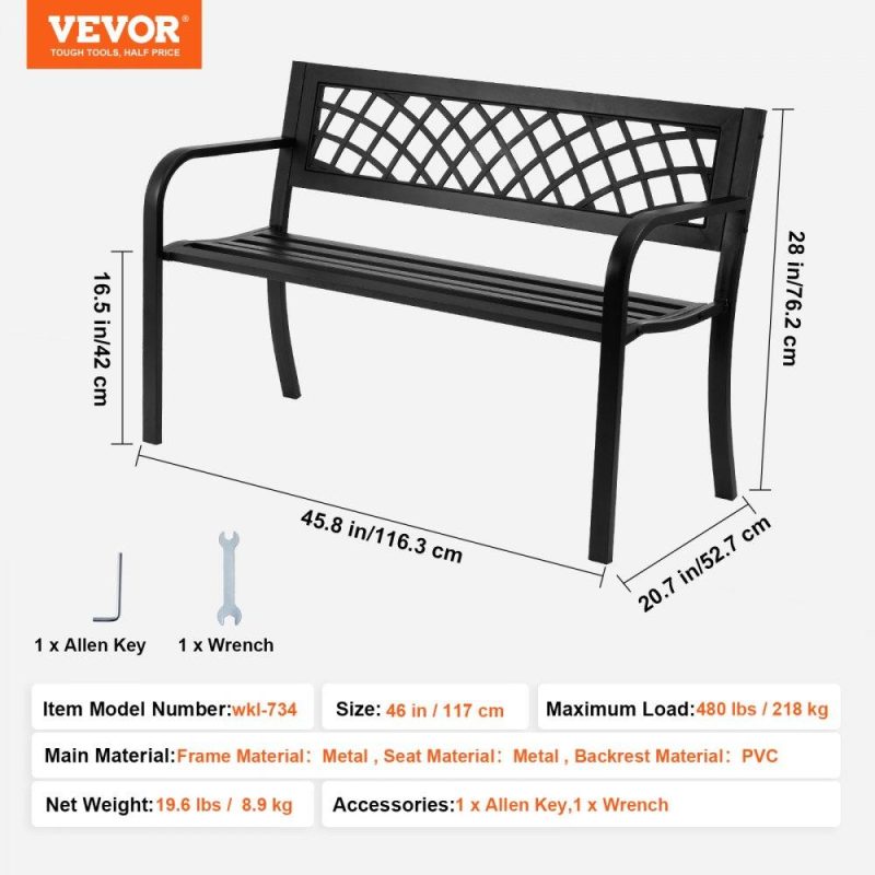 Patio Furniture & Accessories | Outdoor Bench,46 inches Metal Garden Bench for Outdoors, 480 lbs Load Capacity Bench,  Outdoor Garden Park Bench with Backrest and Armrests, Patio Bench for Garden, Park, Yard, Front Porch Lawn & Garden Patio Furniture & Accessories