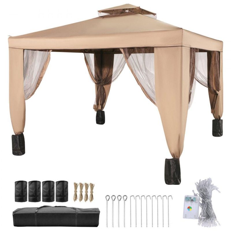 Patio Furniture & Accessories | Outdoor Canopy Gazebo Tent, Portable Canopy Shelter with 10’x10′ Large Shade Space for Party, Backyard, Patio Lawn and Garden, 4 Sandbags, and Netting Included, Brown Lawn & Garden Patio Furniture & Accessories