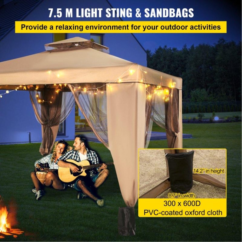 Patio Furniture & Accessories | Outdoor Canopy Gazebo Tent, Portable Canopy Shelter with 10’x10′ Large Shade Space for Party, Backyard, Patio Lawn and Garden, 4 Sandbags, and Netting Included, Brown Lawn & Garden Patio Furniture & Accessories