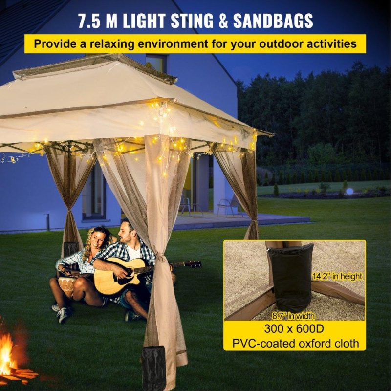 Patio Furniture & Accessories | Outdoor Canopy Gazebo Tent, Portable Canopy Shelter with 11’x11′ Large Shade Space for Party, Backyard, Patio Lawn and Garden, 4 Sandbags, Carrying Bag and Netting Included, Brown Lawn & Garden Patio Furniture & Accessories