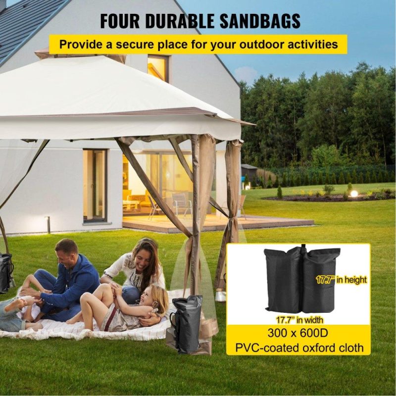 Patio Furniture & Accessories | Outdoor Canopy Gazebo Tent, Portable Canopy Shelter with 12’x12′ Large Shade Tents for Parties, Backyard, Patio Lawn and Garden, 4 Sandbags, Carrying Bag and Netting Included, Brown Lawn & Garden Patio Furniture & Accessories