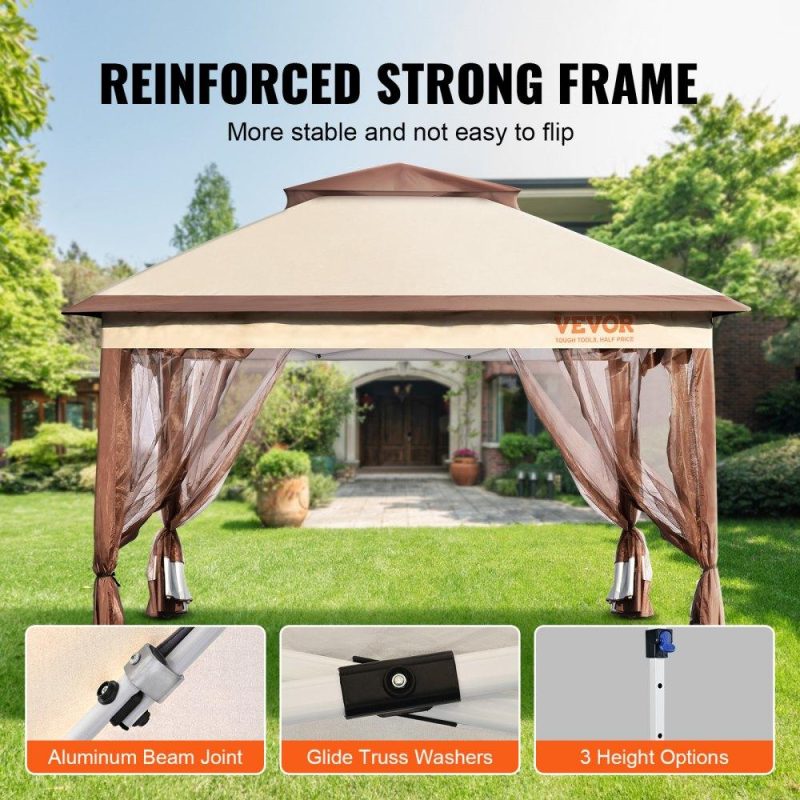 Patio Furniture & Accessories | Patio Gazebo, 11 x 11 FT Pop up Gazebo for 8-10 Person, with Mosquito Netting, Metal Frame, and PU Coated 250D Oxford Cloth, Outdoor Canopy Shelter for Patio, Backyard, Lawn, Garden, Deck Lawn & Garden Patio Furniture & Accessories