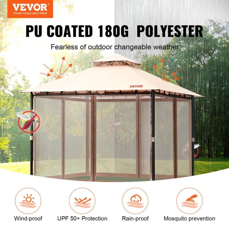 Patio Furniture & Accessories | Patio Gazebo for 6-8 Person, 10 x 10 FT Backyard Gazebo, with Mosquito Netting, Metal Frame, and PU Coated 180G Polyester, Outdoor Canopy Shelter for Patio, Backyard, Lawn, Garden, Deck Lawn & Garden Patio Furniture & Accessories