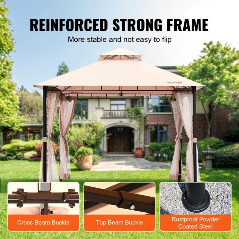 Patio Furniture & Accessories | Patio Gazebo for 6-8 Person, 10 x 10 FT Backyard Gazebo, with Mosquito Netting, Metal Frame, and PU Coated 180G Polyester, Outdoor Canopy Shelter for Patio, Backyard, Lawn, Garden, Deck Lawn & Garden Patio Furniture & Accessories