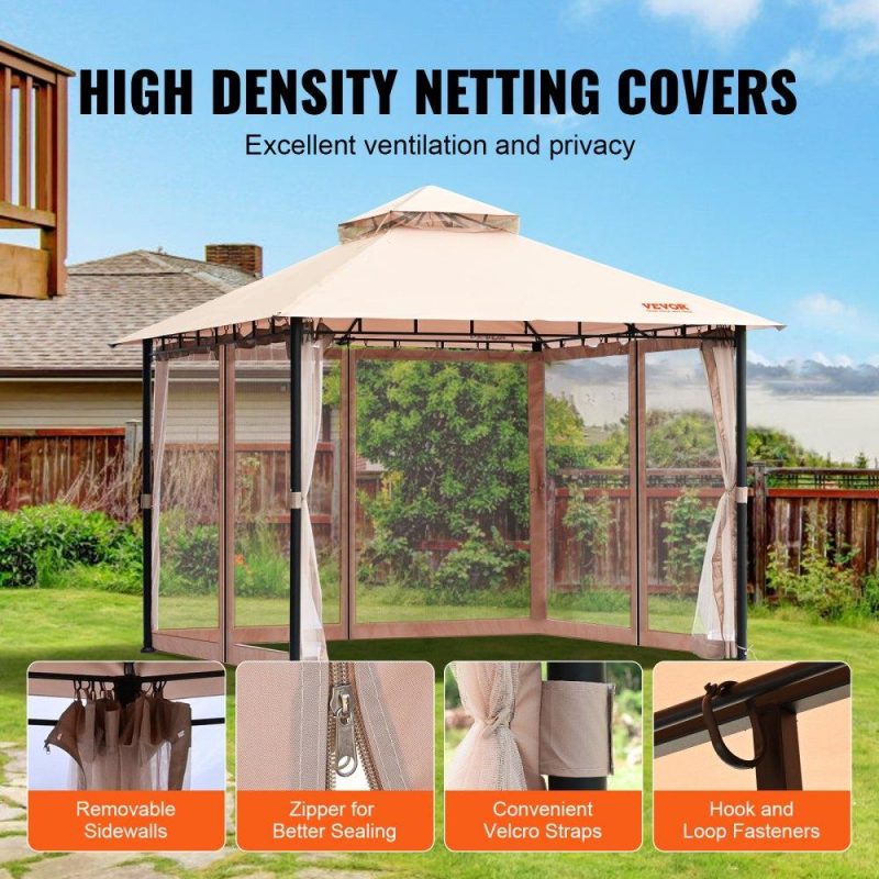 Patio Furniture & Accessories | Patio Gazebo for 6-8 Person, 10 x 10 FT Backyard Gazebo, with Mosquito Netting, Metal Frame, and PU Coated 180G Polyester, Outdoor Canopy Shelter for Patio, Backyard, Lawn, Garden, Deck Lawn & Garden Patio Furniture & Accessories