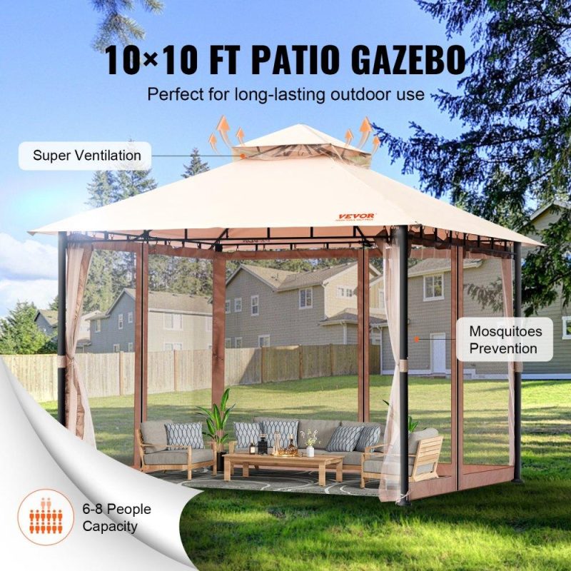 Patio Furniture & Accessories | Patio Gazebo for 6-8 Person, 10 x 10 FT Backyard Gazebo, with Mosquito Netting, Metal Frame, and PU Coated 180G Polyester, Outdoor Canopy Shelter for Patio, Backyard, Lawn, Garden, Deck Lawn & Garden Patio Furniture & Accessories