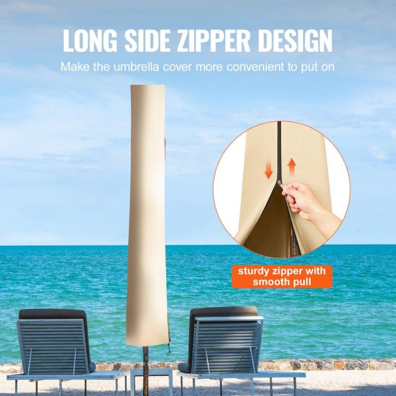 Patio Furniture & Accessories | Patio Umbrella Cover for 7ft to 12ft Market Umbrellas, Water Resistant PU 2000mm, Outdoor Umbrella Cover with Zipper and Rod, Beige Lawn & Garden Patio Furniture & Accessories