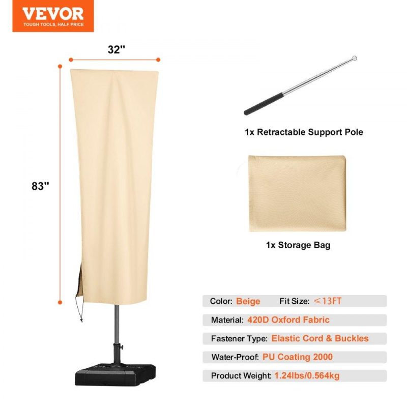 Patio Furniture & Accessories | Patio Umbrella Cover for 7ft to 13ft Cantilever Umbrellas, Water Resistant PU 2000mm, Outdoor Umbrella Cover with Zipper and Rod, Beige Lawn & Garden Patio Furniture & Accessories