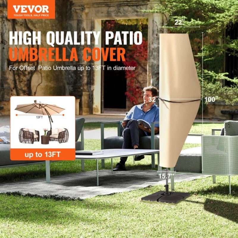 Patio Furniture & Accessories | Patio Umbrella Cover for 7ft to 13ft Offset Umbrellas, Water Resistant PU 2000mm, Outdoor Umbrella Cover with Zipper and Rod, Beige Lawn & Garden Patio Furniture & Accessories