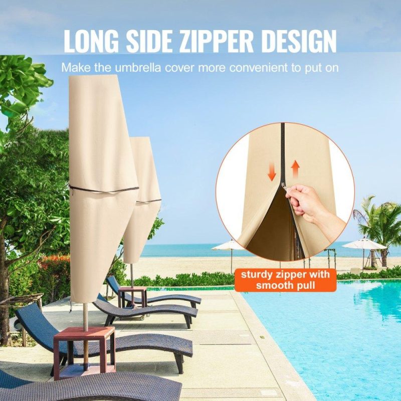 Patio Furniture & Accessories | Patio Umbrella Cover for 7ft to 13ft Offset Umbrellas, Water Resistant PU 2000mm, Outdoor Umbrella Cover with Zipper and Rod, Beige Lawn & Garden Patio Furniture & Accessories