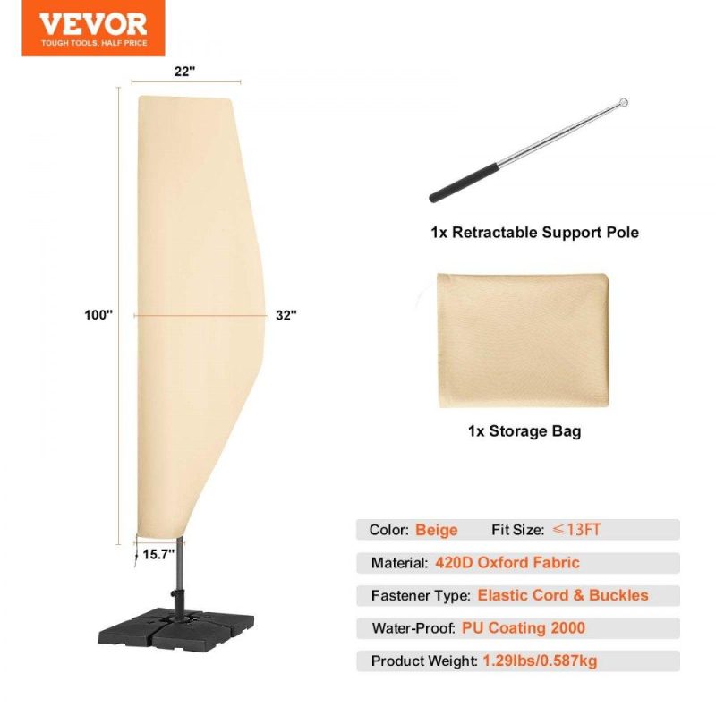 Patio Furniture & Accessories | Patio Umbrella Cover for 7ft to 13ft Offset Umbrellas, Water Resistant PU 2000mm, Outdoor Umbrella Cover with Zipper and Rod, Beige Lawn & Garden Patio Furniture & Accessories