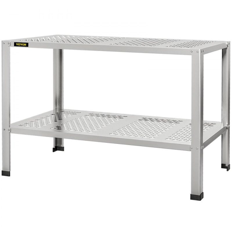 Patio Furniture & Accessories | Potting Bench, 42″ L x 24″ W x 32″ H, Aluminum Alloy Outdoor Workstation with Rubber Feet, Multi-use Double Layers Gardening Table for Greenhouse, Patio, Porch, Backyard, Silver Lawn & Garden Patio Furniture & Accessories