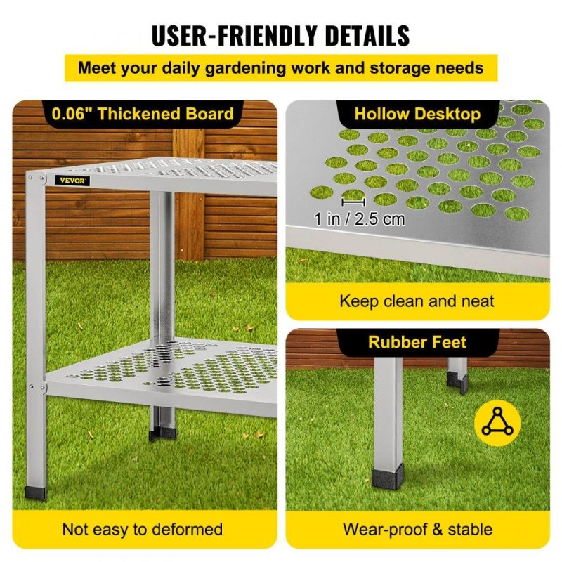 Patio Furniture & Accessories | Potting Bench, 42″ L x 24″ W x 32″ H, Aluminum Alloy Outdoor Workstation with Rubber Feet, Multi-use Double Layers Gardening Table for Greenhouse, Patio, Porch, Backyard, Silver Lawn & Garden Patio Furniture & Accessories