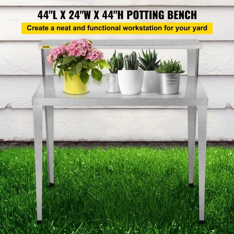 Patio Furniture & Accessories | Potting Bench, 44L x 24W x 44H in, Weathering Steel Outdoor Workstation with Rubber Feet, Multi-use Double Layers Gardening Table for Greenhouse, Patio, Porch, Backyard, Silver Lawn & Garden Patio Furniture & Accessories