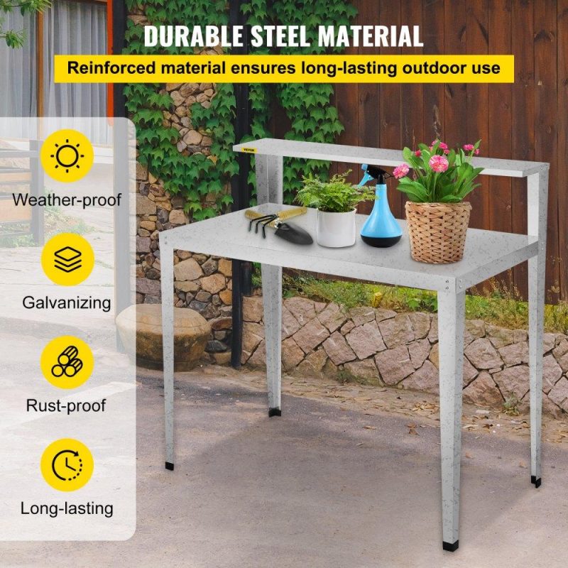 Patio Furniture & Accessories | Potting Bench, 44L x 24W x 44H in, Weathering Steel Outdoor Workstation with Rubber Feet, Multi-use Double Layers Gardening Table for Greenhouse, Patio, Porch, Backyard, Silver Lawn & Garden Patio Furniture & Accessories