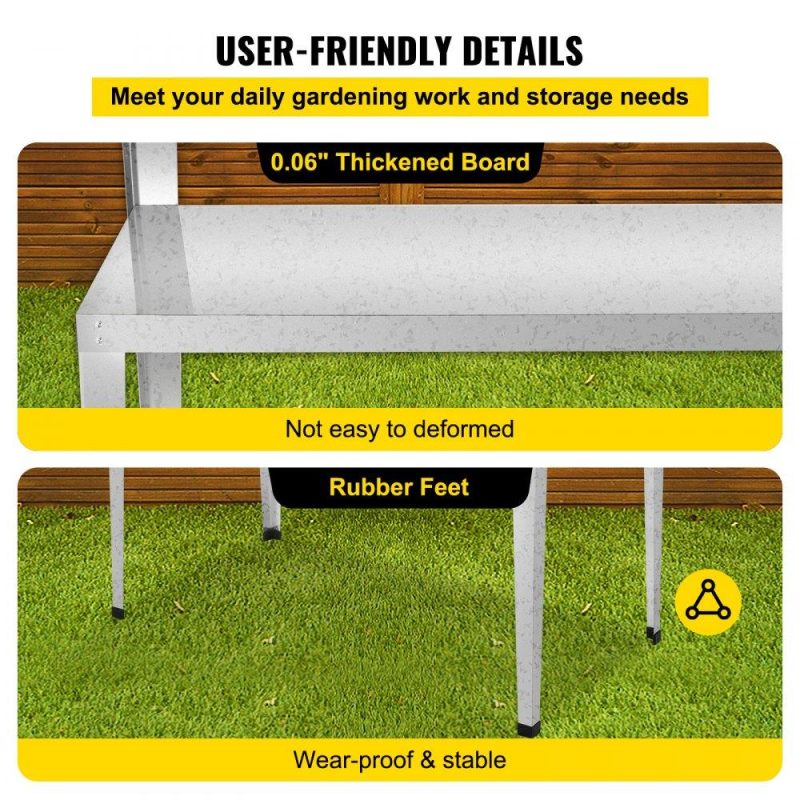 Patio Furniture & Accessories | Potting Bench, 44L x 24W x 44H in, Weathering Steel Outdoor Workstation with Rubber Feet, Multi-use Double Layers Gardening Table for Greenhouse, Patio, Porch, Backyard, Silver Lawn & Garden Patio Furniture & Accessories