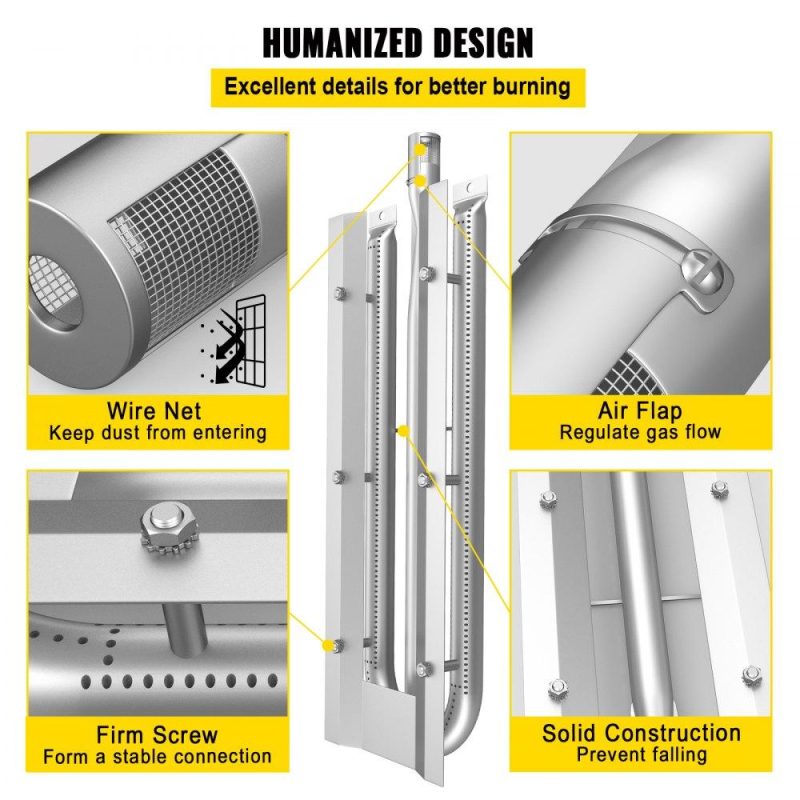 Patio Furniture & Accessories | Replacement U Burner, Stainless Steel Grill Burners, 3 Packs BBQ Burners Replacement, Grill Burner Replacement w/ 16.1″ Length Barbecue Replacement Parts w/ Evenly Burning for Premium Gas Grills Lawn & Garden Patio Furniture & Accessories