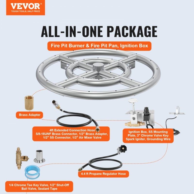 Patio Furniture & Accessories | Round Drop-in Fire Pit Pan 12 inch, Stainless Steel Fire Pit Burner Kit, Natural & Propane Gas Fire Pan with 92,000 BTU for Indoor or Outdoor Use Lawn & Garden Patio Furniture & Accessories