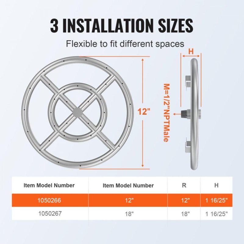 Patio Furniture & Accessories | Round Drop-in Fire Pit Pan 12 inch, Stainless Steel Fire Pit Burner Kit, Natural & Propane Gas Fire Pan with 92,000 BTU for Indoor or Outdoor Use Lawn & Garden Patio Furniture & Accessories