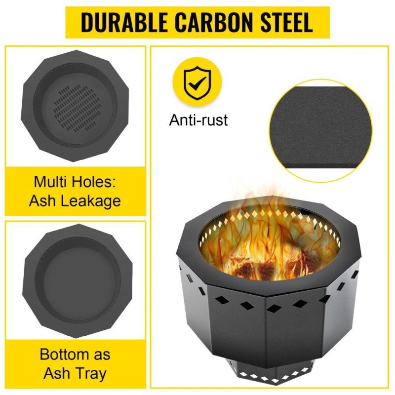 Patio Furniture & Accessories | Smokeless Fire Pit, Carbon Steel Stove Bonfire, Large 15 inch Diameter Wood Burning Fire Pit, Outdoor Stove Bonfire Fire Pit, Portable Smokeless Fire Bowl for Picnic Camping Backyard Black Lawn & Garden Patio Furniture & Accessories