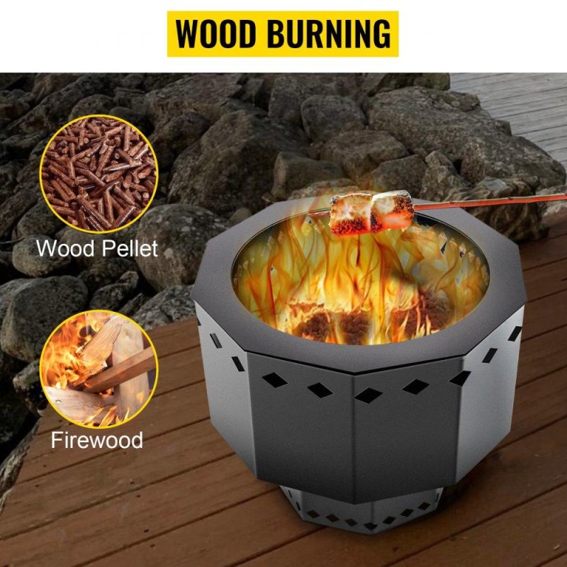 Patio Furniture & Accessories | Smokeless Fire Pit, Carbon Steel Stove Bonfire, Large 15 inch Diameter Wood Burning Fire Pit, Outdoor Stove Bonfire Fire Pit, Portable Smokeless Fire Bowl for Picnic Camping Backyard Black Lawn & Garden Patio Furniture & Accessories