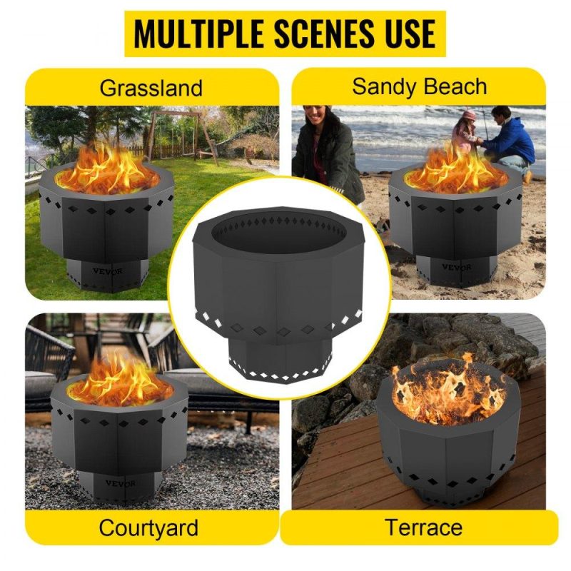 Patio Furniture & Accessories | Smokeless Fire Pit, Carbon Steel Stove Bonfire, Large 15 inch Diameter Wood Burning Fire Pit, Outdoor Stove Bonfire Fire Pit, Portable Smokeless Fire Bowl for Picnic Camping Backyard Black Lawn & Garden Patio Furniture & Accessories